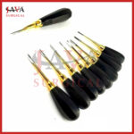 9 pcs elevator 2mm to 5mm straight and curved black and gold dental instruments